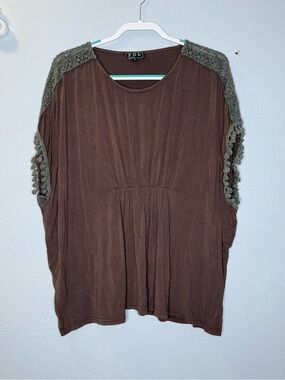 POL Brown Crochet-Trim Top